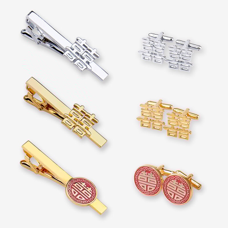 Kakla klipu un aproču pogu komplekts ar laulības motīvu, tukšs apaļš ģeometrisks raksts, elektroplātēts metāls, unisex