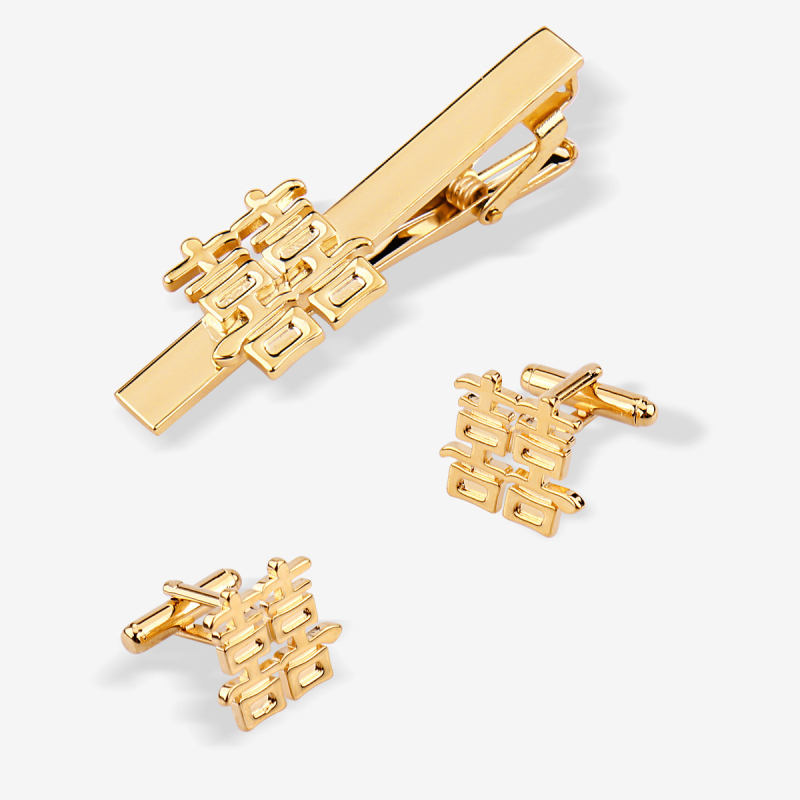 Kakla klipu un aproču pogu komplekts ar laulības motīvu, tukšs apaļš ģeometrisks raksts, elektroplātēts metāls, unisex