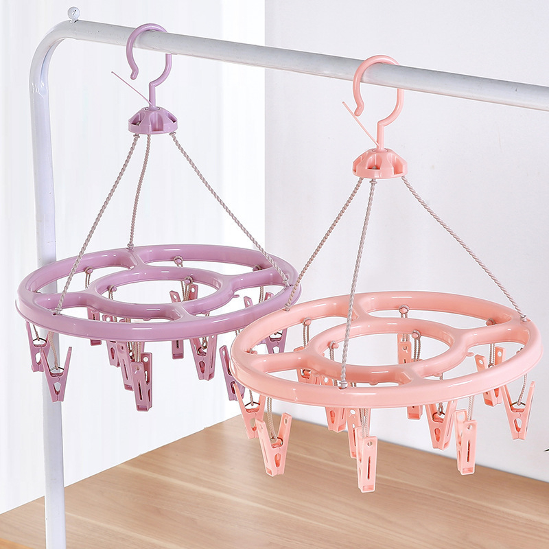 Körkörös, műanyag ruhaszárító 24 klippel – zoknikhoz, ruhatartókhoz, nadrágtartókhoz és nyakkendő-tartókhoz