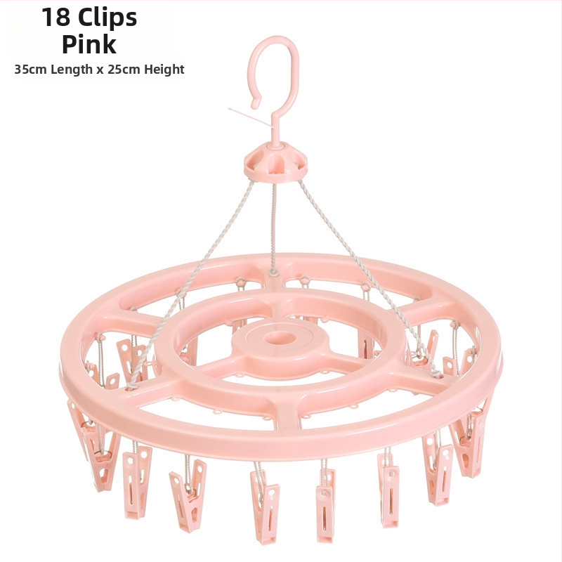 Körkörös, műanyag ruhaszárító 24 klippel – zoknikhoz, ruhatartókhoz, nadrágtartókhoz és nyakkendő-tartókhoz