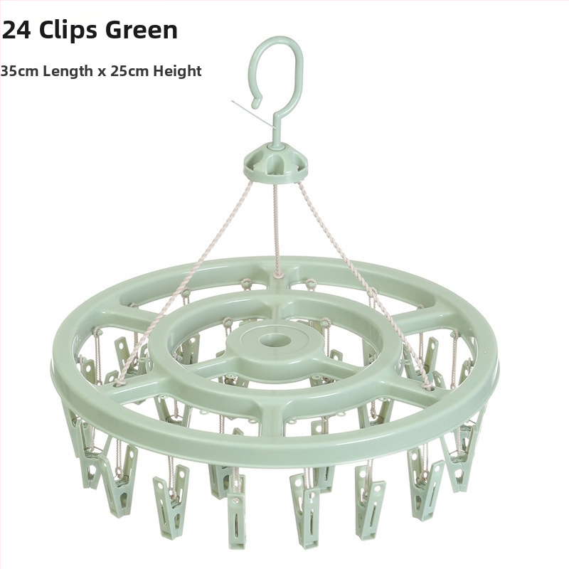 Körkörös, műanyag ruhaszárító 24 klippel – zoknikhoz, ruhatartókhoz, nadrágtartókhoz és nyakkendő-tartókhoz