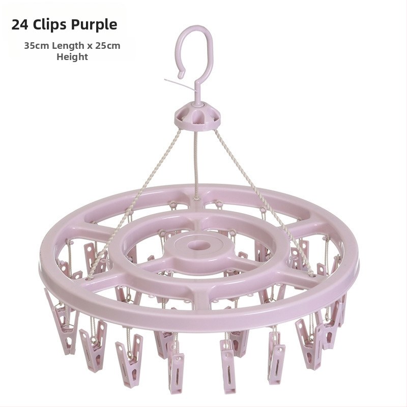 Körkörös, műanyag ruhaszárító 24 klippel – zoknikhoz, ruhatartókhoz, nadrágtartókhoz és nyakkendő-tartókhoz