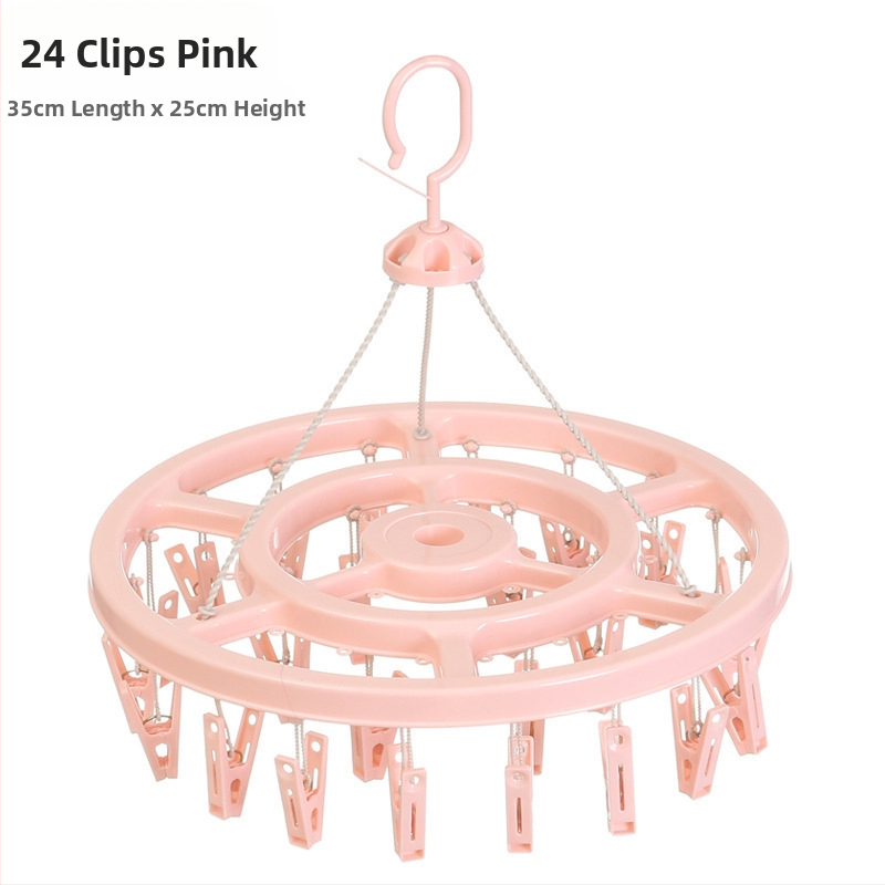 Körkörös, műanyag ruhaszárító 24 klippel – zoknikhoz, ruhatartókhoz, nadrágtartókhoz és nyakkendő-tartókhoz