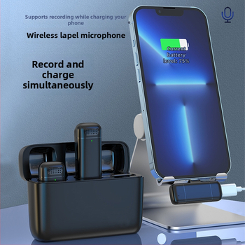 Belaidė lavalier mikrofonas, Bluetooth 5.0, Dažnių atsakas 100 Hz–20 kHz, SNR ≥70 dB, Įkraunama baterija