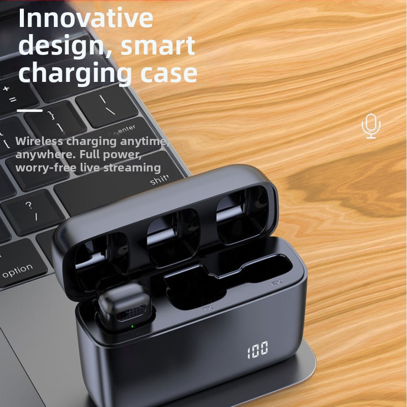 Belaidė lavalier mikrofonas, Bluetooth 5.0, Dažnių atsakas 100 Hz–20 kHz, SNR ≥70 dB, Įkraunama baterija