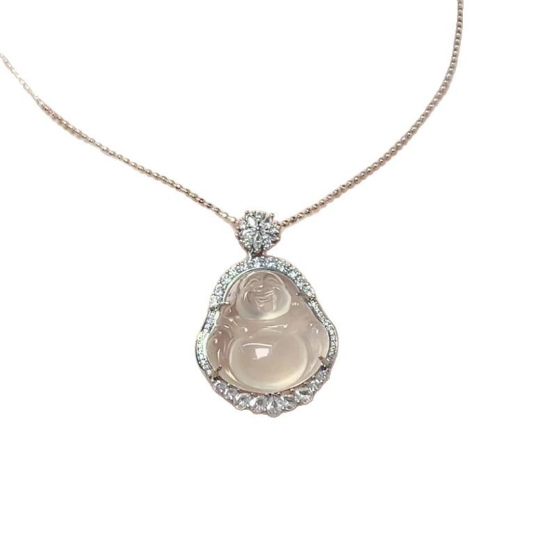Baichen Jewelry Budha ripats kaelakee chalcedonist agatist, geomeetriline kuju, zirkoni seadistus, hõbedaga katetud