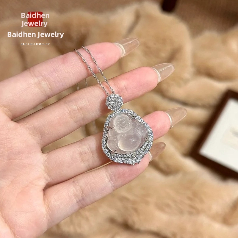 Baichen Jewelry Budha ripats kaelakee chalcedonist agatist, geomeetriline kuju, zirkoni seadistus, hõbedaga katetud
