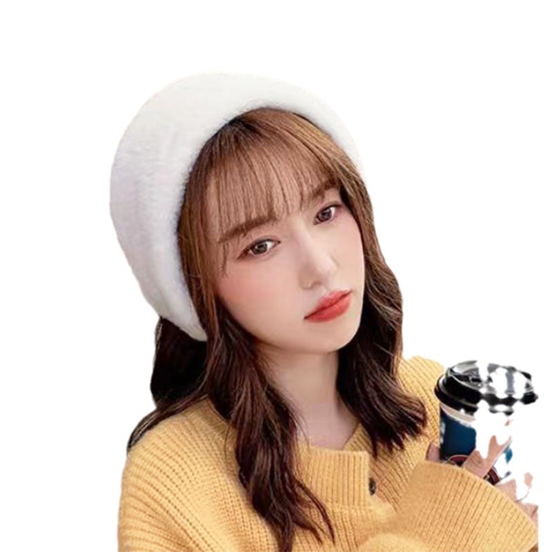Dámske zimné ušné ochranné pomôcky a spona na vlasy – králičia kožušina, teplá zima, sladký štýl, dospelá žena, zima 2024