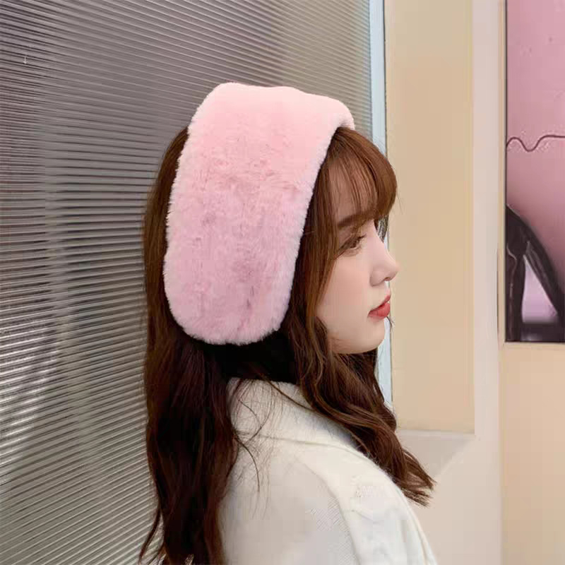 Dámske zimné ušné ochranné pomôcky a spona na vlasy – králičia kožušina, teplá zima, sladký štýl, dospelá žena, zima 2024