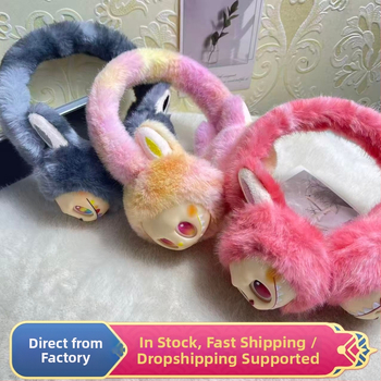 Detské kožušné ušné náušníky, vzor v blokoch farieb, vetruodolné, teplé na zimu