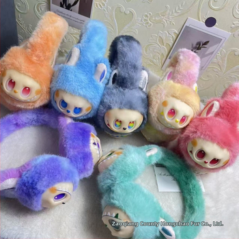 Detské kožušné ušné náušníky, vzor v blokoch farieb, vetruodolné, teplé na zimu