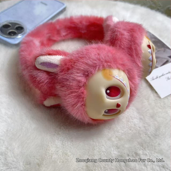 Detské kožušné ušné náušníky, vzor v blokoch farieb, vetruodolné, teplé na zimu