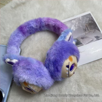 Detské kožušné ušné náušníky, vzor v blokoch farieb, vetruodolné, teplé na zimu