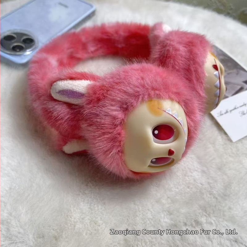 Detské kožušné ušné náušníky, vzor v blokoch farieb, vetruodolné, teplé na zimu