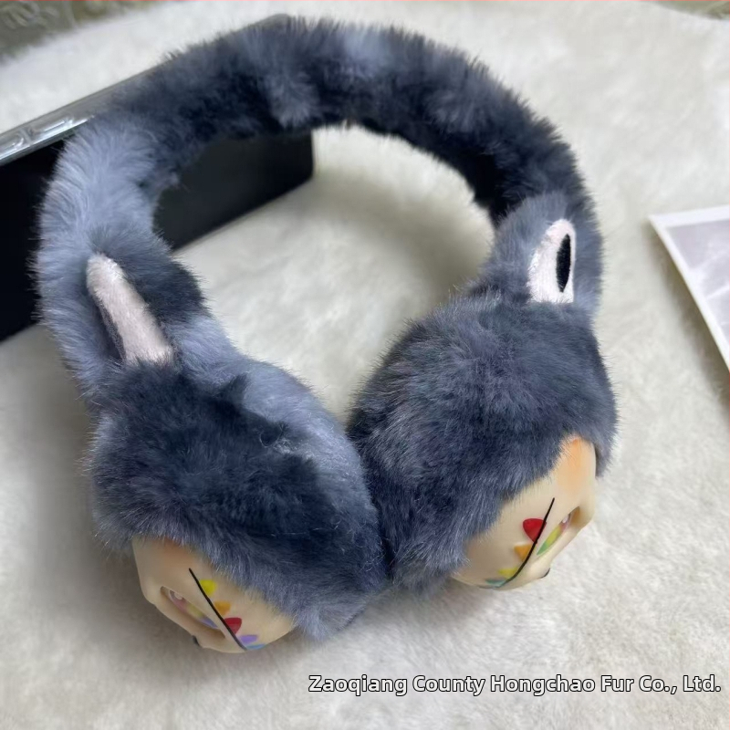 Detské kožušné ušné náušníky, vzor v blokoch farieb, vetruodolné, teplé na zimu