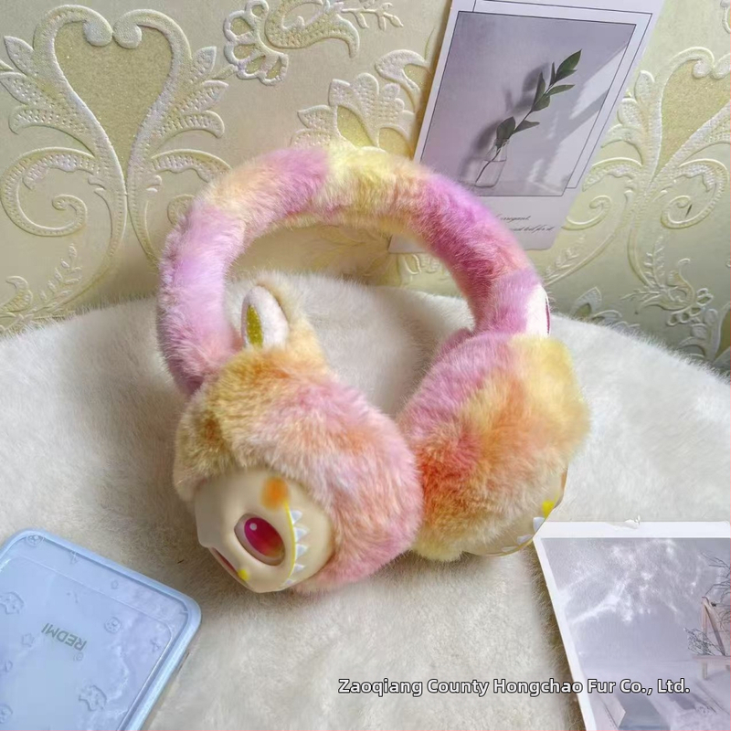 Detské kožušné ušné náušníky, vzor v blokoch farieb, vetruodolné, teplé na zimu