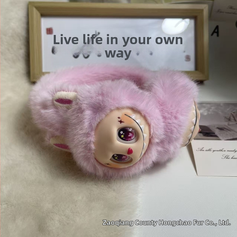 Detské kožušné ušné náušníky, vzor v blokoch farieb, vetruodolné, teplé na zimu