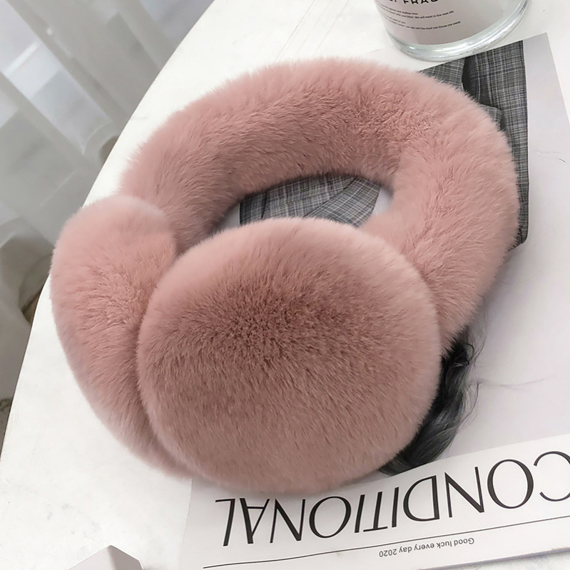 Protecții pentru urechi din blană de iepure naturală, iarnă, pliabile, pentru copii