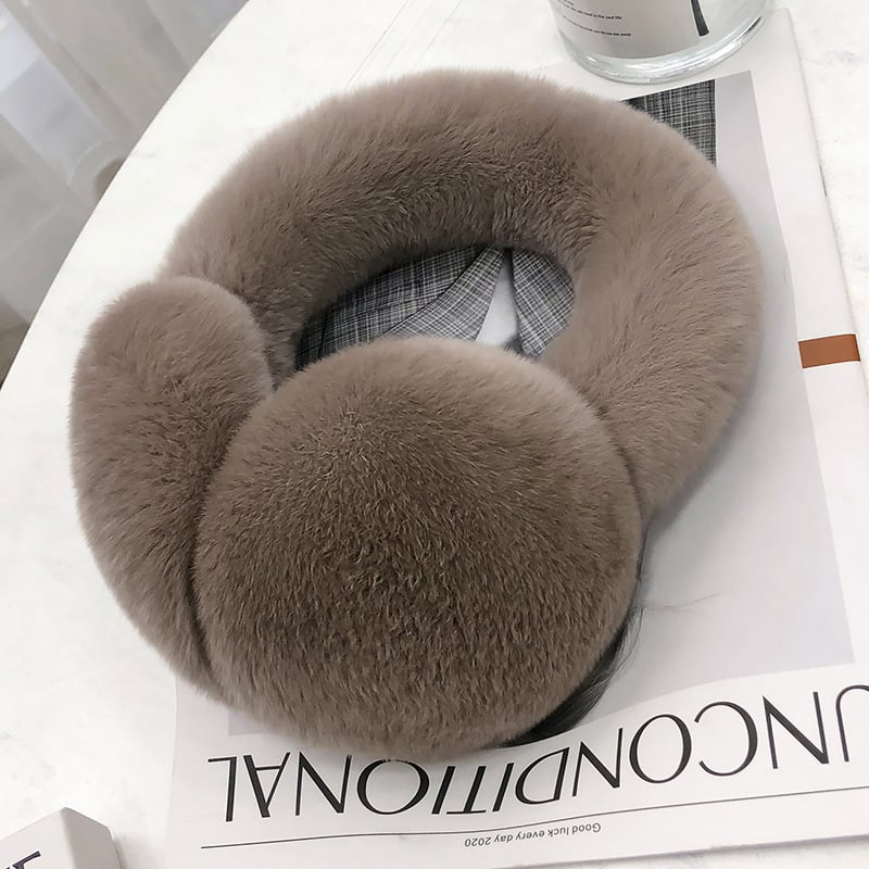 Protecții pentru urechi din blană de iepure naturală, iarnă, pliabile, pentru copii