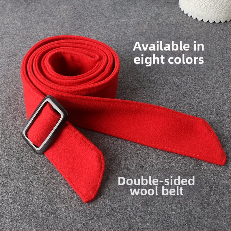 Dvigubos pusės vilnos moteriška juosta – platus diržas su kaspinu palto, Korejos stiliaus madingas aksesuaras; Medžiaga: Vilna; Sagties medžiaga: Plastikas; Užsegimas: Automatinis; Plotis: >4 cm; Stilius: Madinga kasdienybė