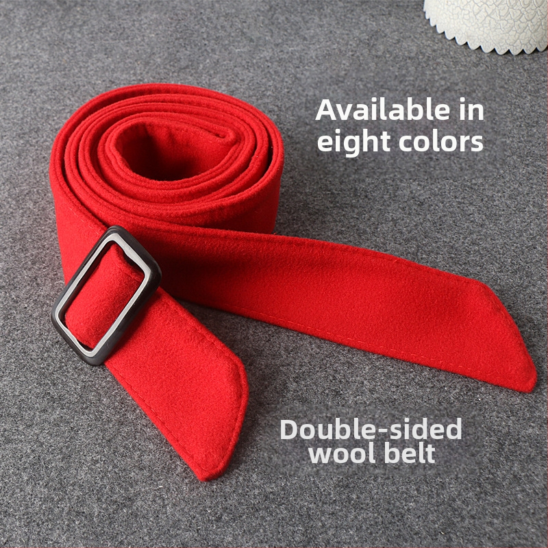 Dvigubos pusės vilnos moteriška juosta – platus diržas su kaspinu palto, Korejos stiliaus madingas aksesuaras; Medžiaga: Vilna; Sagties medžiaga: Plastikas; Užsegimas: Automatinis; Plotis: >4 cm; Stilius: Madinga kasdienybė