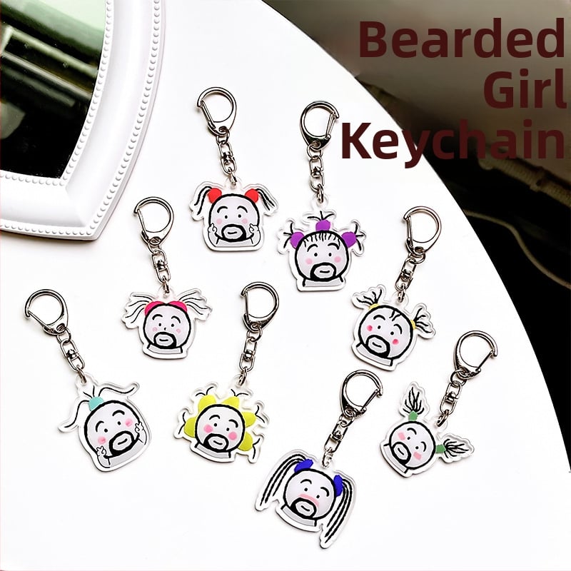 Akrilinis raktų pakabukas su animaciniu motyvu mergina su barzda, mielas ir juokingas dizainas geriausioms draugėms