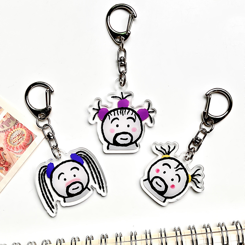 Akrilinis raktų pakabukas su animaciniu motyvu mergina su barzda, mielas ir juokingas dizainas geriausioms draugėms