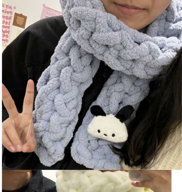 Piršto šalikas (oro srauto verpimas; siūlai pynimas; rankų mezgimas)