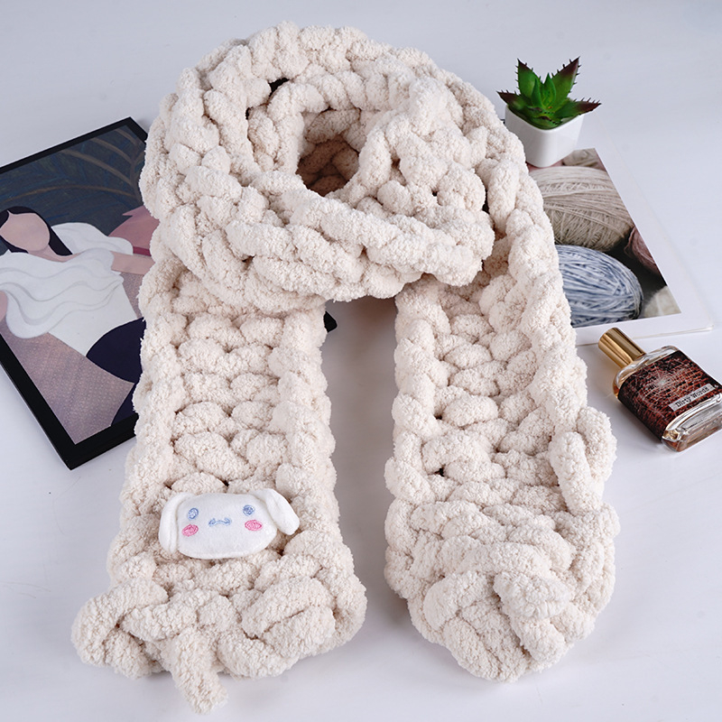 Piršto šalikas (oro srauto verpimas; siūlai pynimas; rankų mezgimas)