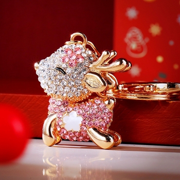 Automobilių raktų pakabukas su elnio motyvu, rhinestones, iš cinko lydinio, metalinis raktų žiedas, rankinės pakabukas, tautinis stilius