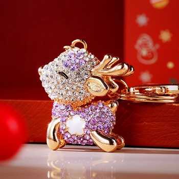 Automobilių raktų pakabukas su elnio motyvu, rhinestones, iš cinko lydinio, metalinis raktų žiedas, rankinės pakabukas, tautinis stilius