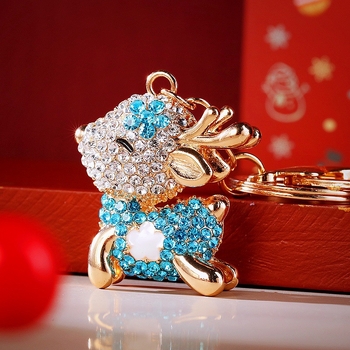 Automobilių raktų pakabukas su elnio motyvu, rhinestones, iš cinko lydinio, metalinis raktų žiedas, rankinės pakabukas, tautinis stilius