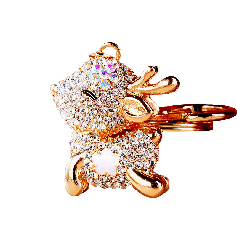 Automobilių raktų pakabukas su elnio motyvu, rhinestones, iš cinko lydinio, metalinis raktų žiedas, rankinės pakabukas, tautinis stilius