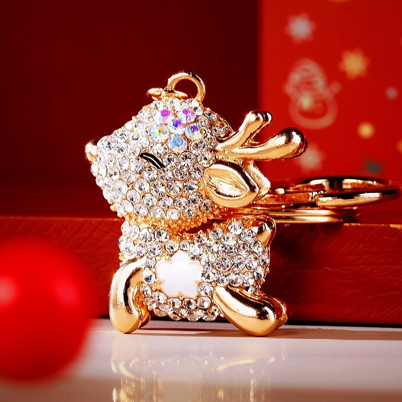 Automobilių raktų pakabukas su elnio motyvu, rhinestones, iš cinko lydinio, metalinis raktų žiedas, rankinės pakabukas, tautinis stilius