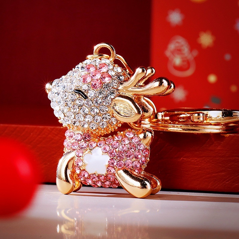 Automobilių raktų pakabukas su elnio motyvu, rhinestones, iš cinko lydinio, metalinis raktų žiedas, rankinės pakabukas, tautinis stilius