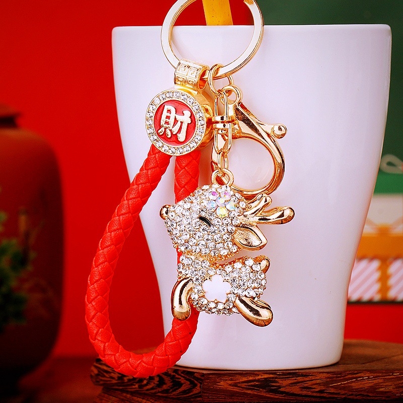 Automobilių raktų pakabukas su elnio motyvu, rhinestones, iš cinko lydinio, metalinis raktų žiedas, rankinės pakabukas, tautinis stilius