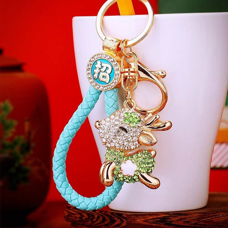 Automobilių raktų pakabukas su elnio motyvu, rhinestones, iš cinko lydinio, metalinis raktų žiedas, rankinės pakabukas, tautinis stilius