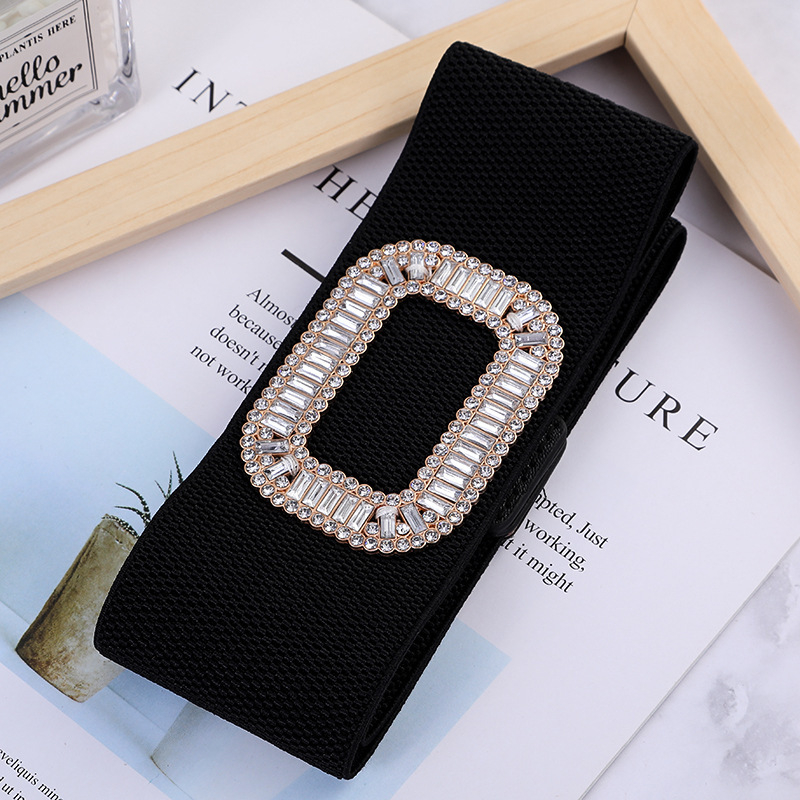 Curea elastică lată pentru talie, pentru rochie/pulover cu geacă de puf – metal, cerc simplu, 60–80 cm