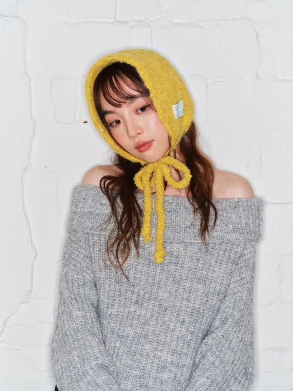 Kootud sall kõrvakaitsega, kahekordne kasutus, monokromaatne kudum, naise mudel, talve, sügise ja kevade jaoks