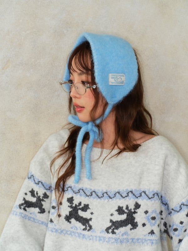 Kootud sall kõrvakaitsega, kahekordne kasutus, monokromaatne kudum, naise mudel, talve, sügise ja kevade jaoks