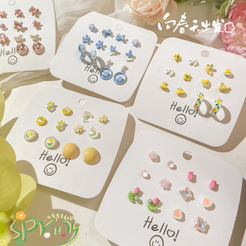 Youmi kõrvarõngad tsinksegust värvikattega, süda-kujundused, lill, pael, Yiwu päritolu