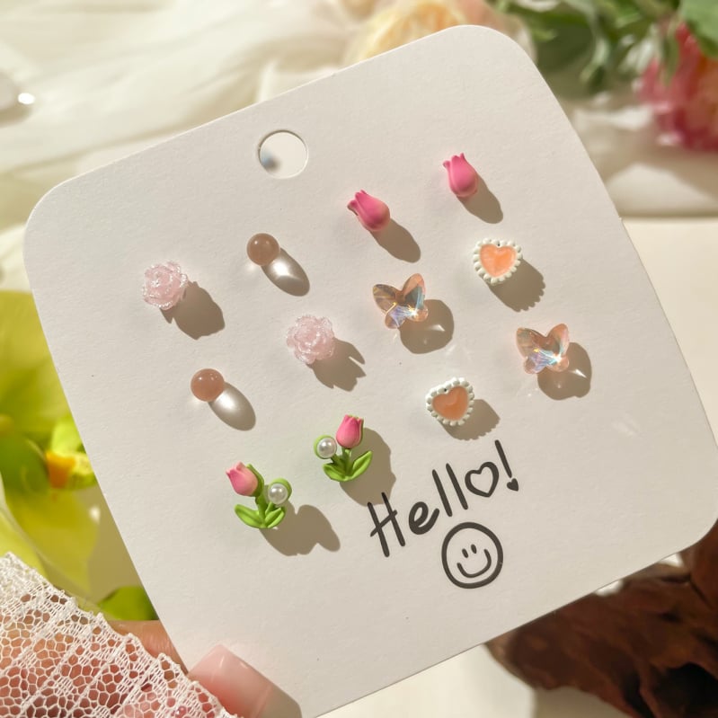 Youmi kõrvarõngad tsinksegust värvikattega, süda-kujundused, lill, pael, Yiwu päritolu