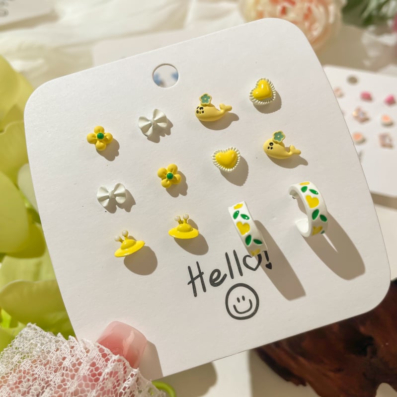 Youmi kõrvarõngad tsinksegust värvikattega, süda-kujundused, lill, pael, Yiwu päritolu