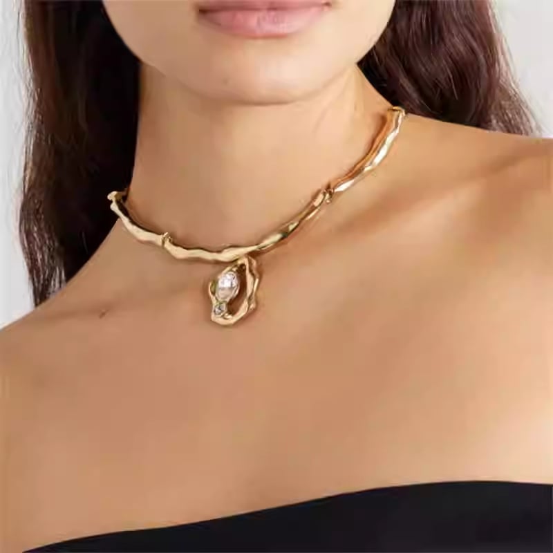 Kaelakee tüüp, kunstkristallripats, tsingi sulam, O-tüüpi ahela, 54 g, Euroopa-Ameerika keskaja stiil