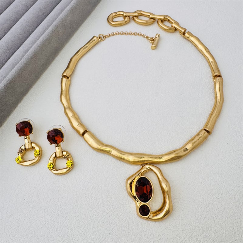 Kaelakee tüüp, kunstkristallripats, tsingi sulam, O-tüüpi ahela, 54 g, Euroopa-Ameerika keskaja stiil