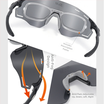 S&M sporta brilles velosipēdam un skrējienam, modelis S201, fotochromātiskas lēcas, maināmās lēcas, regulējams deguna balsts, saderīgas ar dioptriju briļēmēm, universālas