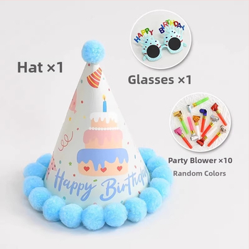 Σετ αξεσουάρ μακιγιάζ και κοστουμιών για γενέθλια: στέμμα, καπέλο-τούρτα και γυαλιά πάρτι