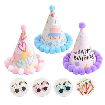 Σετ αξεσουάρ μακιγιάζ και κοστουμιών για γενέθλια: στέμμα, καπέλο-τούρτα και γυαλιά πάρτι