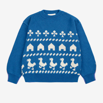 Bērnu kokvilnas adījuma džemperis, apaļš kakls, garie piedurknes, vecums 3–8 gadi, dzīvnieku karikatūras raksts