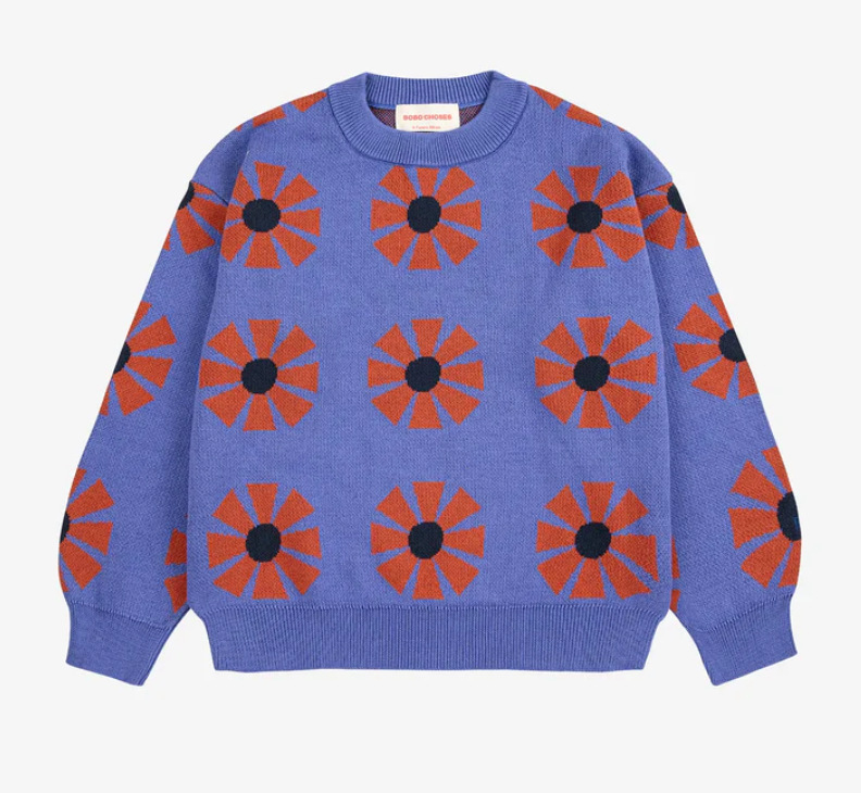 Bērnu kokvilnas adījuma džemperis, apaļš kakls, garie piedurknes, vecums 3–8 gadi, dzīvnieku karikatūras raksts